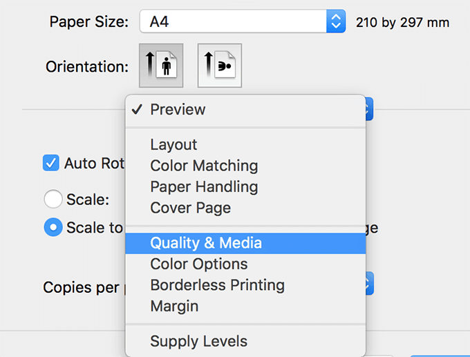 how to change default print settings mac