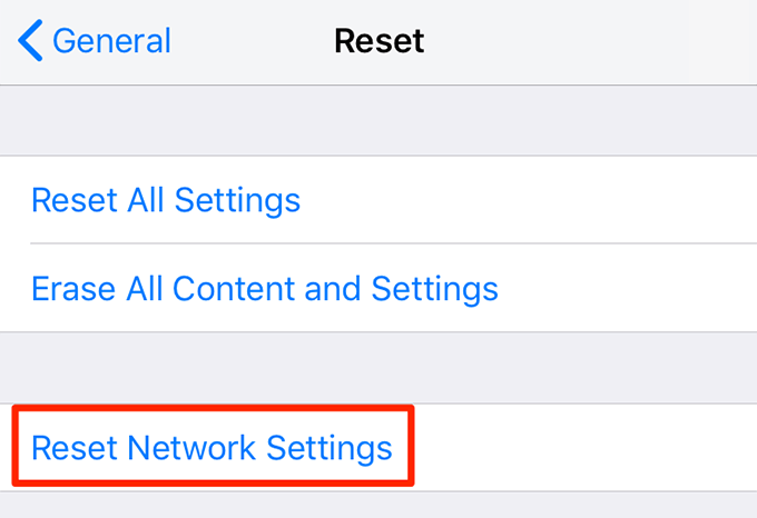 Reset Network Settings in Reset 