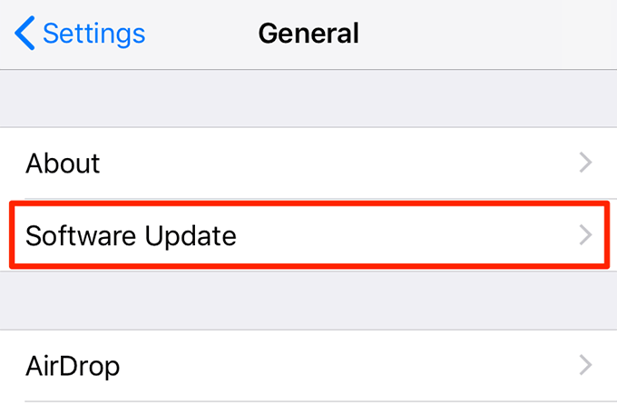 Software Update menu 