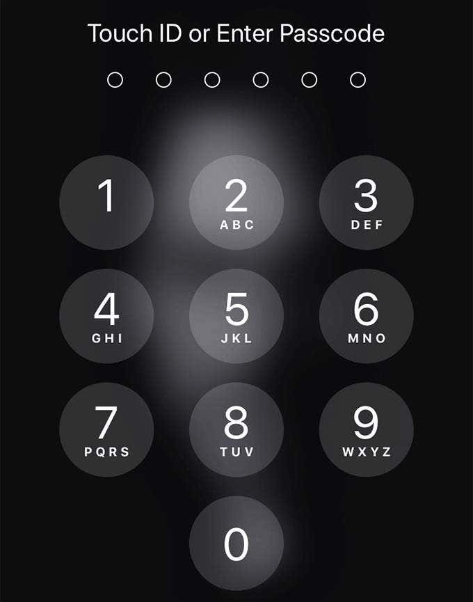 Passcode screen on iPhone 