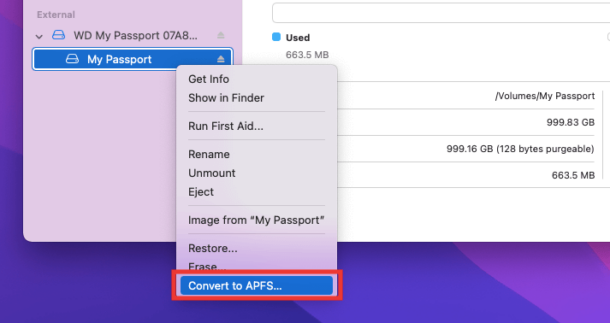 convert external drive to apfs without erasing data