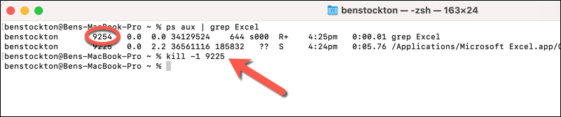 Killing the Excel process using the Mac Terminal